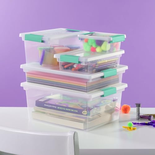 Sterilite 6-Pack Clip Box, Stackable Clear Plastic Bins with Latching Lids, Mini - Writing, Arts or Crafts Supplies Storage Containers for Home, Office, Classroom and Workshop Organization - size: Mini, style: 6 Pack