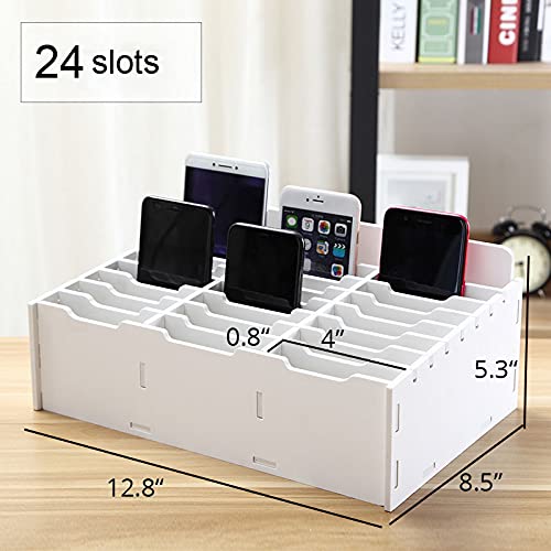 SANFURNEY 24 Slots Cell Phone Storage Box for Classroom Calculator Holder Class Cell Phone Organizer White - color: style-A-24-white