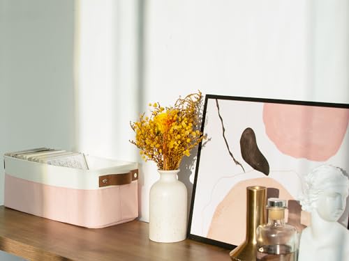 StorageWorks Narrow Storage Bins, Small Basket for Closet and Shelves, Fabric Organizer with Handles, Toilet Paper Storage, Pink and White, 2-Pack - color: Pink and White, size: 15"L x 6"W x 5"H