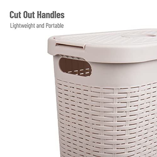 Mind Reader Slim Laundry Hamper with Lid, 40L Clothes Basket, Narrow Tapered Design with Ventilated Cutout Pattern, Plastic, Ivory - color: Ivory, size: Single
