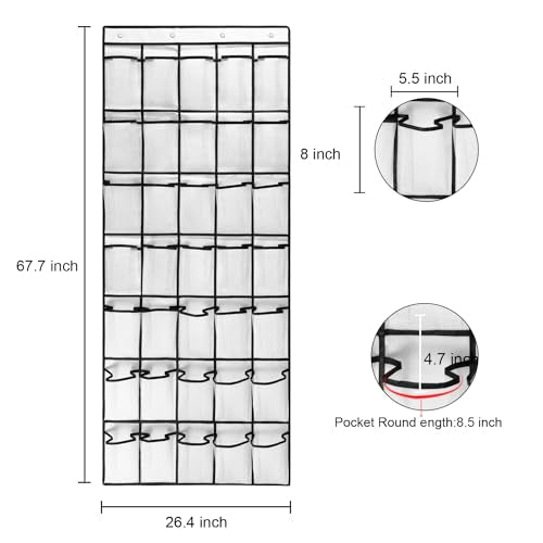 2 Pack 35 Breathable Mesh Pockets Large Hanging Shoe Organizer Over The Door Shoe Rack for Closet Door Storage Shoe Holder Hanger, 8Hooks, White (67.7'' x 26.4'') - color: White-2PCS
