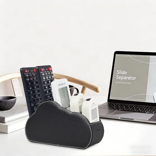 Remote Control Holder - 5 Spacious Compartments TV remote holder Caddy Leather Control Storage Tabletop Desk Organizer for Remote Controller,Office Stationery,Makeup Brush - color: Classic Black
