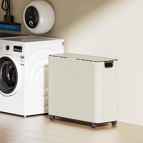 Yecaye 180L Laundry Basket With Lid and Removable 3 Bags, Large Rolling Laundry Hamper with Lid, 3 Section Rolling Clothes Storage With Wheels, Clothes Hamper with Wheels For Laundry Room, Beige