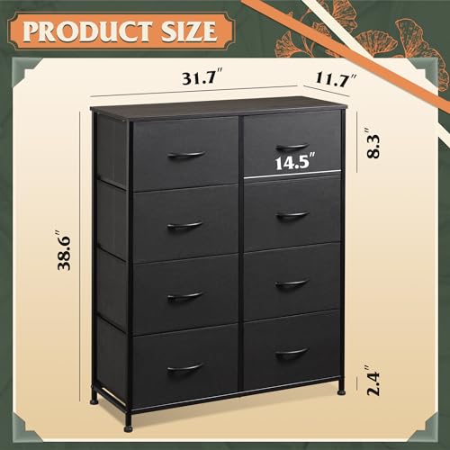 WLIVE Fabric Dresser for Bedroom, Tall Dresser with 8 Drawers, Storage Tower with Fabric Bins, Double Dressers, Chest of Drawers for Closet, Living Room, Hallway, Charcoal Black - color: Charcoal Black, style: General