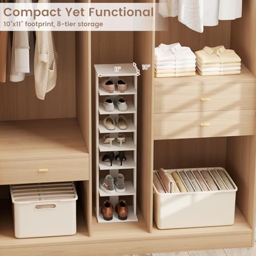 Tangkula 8-Tier Vertical Shoe Rack, Space-Saving Corner Shoe Organizer for 7 Pairs, Narrow Shoe Storage for Entryway, Front Door, or Closet - color: White, size: 10" x 11" x 43.5"