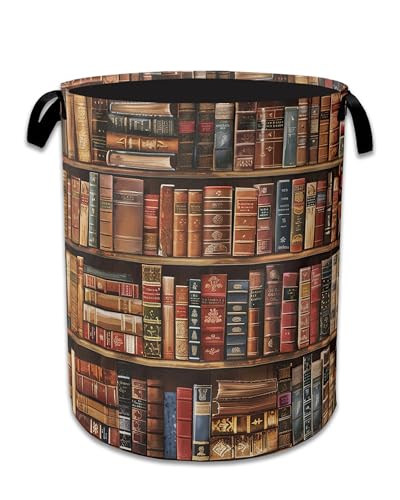Retro Wooden Book shelf Laundry Basket Collapsible Laundry Hamper, Oxford Cloth Storage Bin for Room/Bathroom/Bedroom/Dormitories 16" X 20.8" - color: Retro Wooden Bookshelf