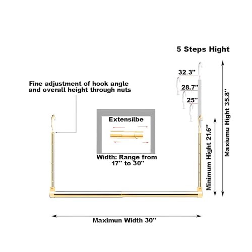 Adjustable Hanging Closet Rod, Extender Hanging Rod, Closet Hanging Organizer, Heavy Duty Closet Bar, Hanging Rod (Gold, 1 Pack) - color: Gold, size: 1 Pack