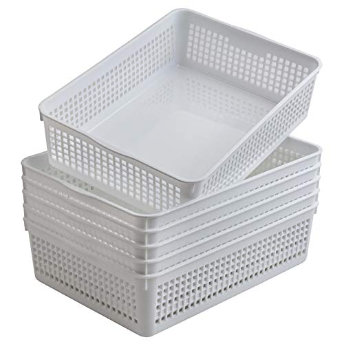 Aebeky A4 Size Plastic Paper Storage Trays,Desktop File Organizer Baskets,6-Packs (White) - color: White