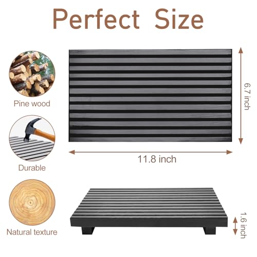 Renawe Black Bathroom Counter Tray Organizer Wood Riser Stand Kitchen Countertop Trays Wooden Pedesta Display Dish Soap Dispenser Holder for Bathroom Decor Sink Accessories Vanity Tray - color: Black, size: 12x6.7 inch