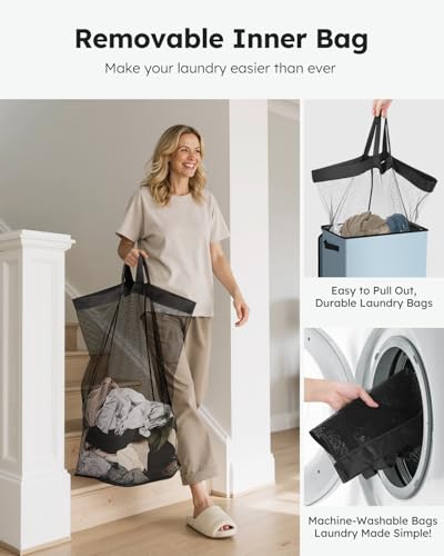 SOLEDI Laundry Hamper with Lid 100L Large & Tall Collapsible Laundry Basket, Clothes Hamper with Bag Removable Easy to Carry, Dirty Hampers for Bedroom, Bathroom, Dorm, College, Blue Grey - color: Bluish-Grey, size: 100L