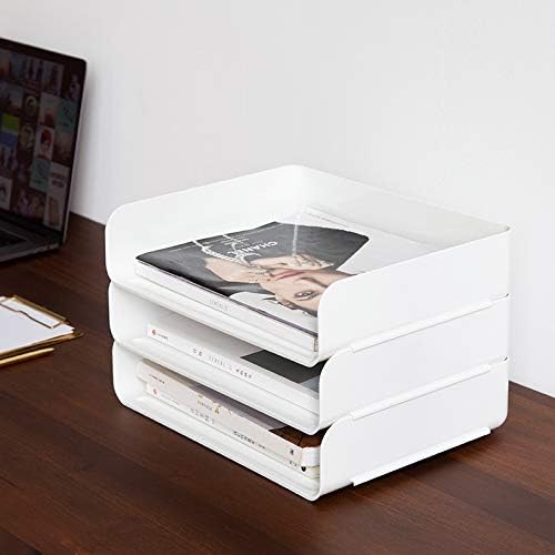 3 Tiers Stackable A4 Paper Trays, Office Desk File Holder, Tidy File Document Letter Book Paper Organizer (3 Tiers,White) - color: White, size: 3 tiers