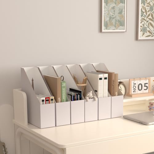 EXYGLO 12 Pack White Magazine File Holder, Cardboard Magazine Rack with Label, Foldable Storage Organizer Box for Book, Documents, 9.9x3.3x12 Inches - color: White