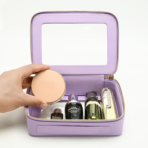 Aveniee Clear Makeup Bag Organizer, Travel Toiletry Bag Cosmetic Case for Women, Make Up Skincare Pouch Car Organizer Bag with Zippers for Essentials,Lilac,Medium Classic - color: Lilac, style: Classic