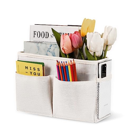 Bedside Caddy White Bedside Hanging Storage Basket Bed Caddy for Headboards Bunk Dorm Rooms Crib Beds Rails Organizer (White) - color: White