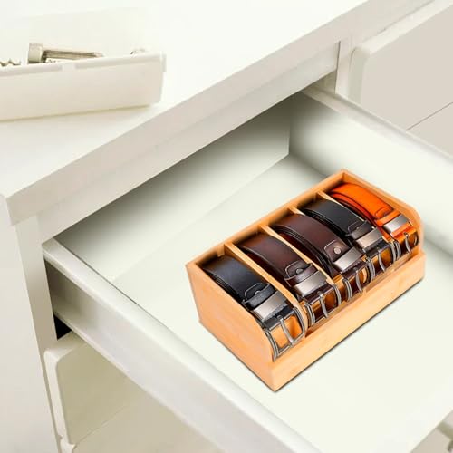 GTI Belt Organizer, 5 Compartments Belt Organizer for Closet and Drawer, Bamboo Display Case for Tie and Belt, Belt Storage Organizer for Men Women (Wooden) - color: Wood, size: 5 Compartments