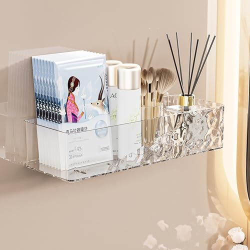 Lae Nuvole Wall Mounted Bathroom Caddy Organizer, Adhesive Shower Shelf for Inside Shower Caddy Plastic Bathroom Organizers and Storage for Wall, Makeup, Bath, Home Decor, No Drilling (Clear) - color: Clear - 1 Pack