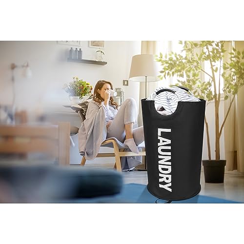 Maxsilan 90L Large Laundry Basket, Freestanding Tall Clothes Hamper, Collapsible Laundry Bag, Black - color: Black, size: 90L
