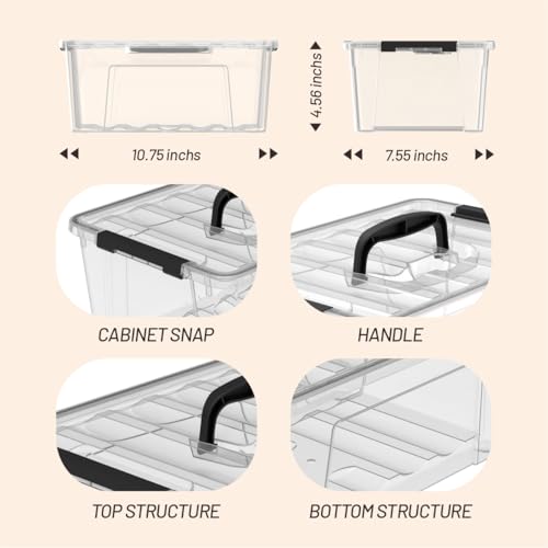Clear 9-Pack Plastic Storage Bins with Lids, 6 Quart Stackable Containers Organization with Latch Buckle - color: Clear