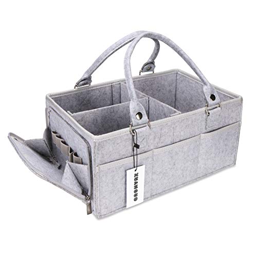 XUANGUO Baby Diaper Caddy Organizer with Handle - Gender Neutral Nursery Storage Bin Basket - Portable Tote Bag - Car Organizer - Newborn Essentials - Grey - color: grey