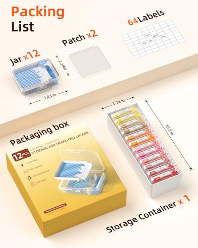 Redtwo 3-in-1 Diamond Painting Storage Containers Trays-12pcs, Unique Two Layers Diamond Art Accessories Trays with Lids, Beads & Drills Storage & Line-Up, with 64 Labels and 1 Rack - style: 12-PCS
