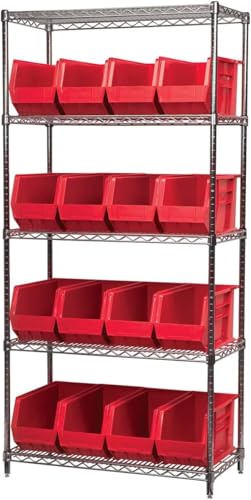 Akro-Mils 30265 AkroBins Plastic Storage Bins, Space-Saving Stackable Bins for Garage, Pantry, Craft Organization, 18-" x 8.25-" x 9-", Red, 6-Pack - color: Red