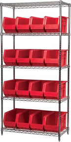 Akro-Mils 30265 AkroBins Plastic Storage Bins, Space-Saving Stackable Bins for Garage, Pantry, Craft Organization, 18-" x 8.25-" x 9-", Red, 6-Pack - color: Red