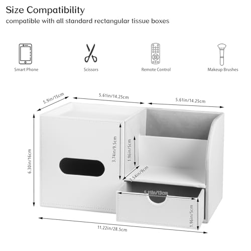 Square Tissue Box Cover with Tray and Organizer, Multi-Functional Decor Cube Tissue Box Holder, Tissue and Remote Control Holder, for Vanity, Nightstand, Bathroom, Home, Office - color: White