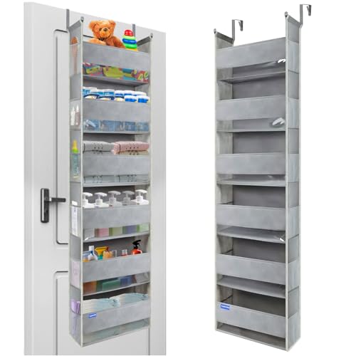 Extra Large Over The Door Organizer Storage 6-Shelves and 12 Side Pockets, Heavy Duty Hanging Door Organizer for Closet Bathroom Bedroom Nursery Pantry, Grey - color: Grey, size: Large 6-Shelf Over Door Organizer