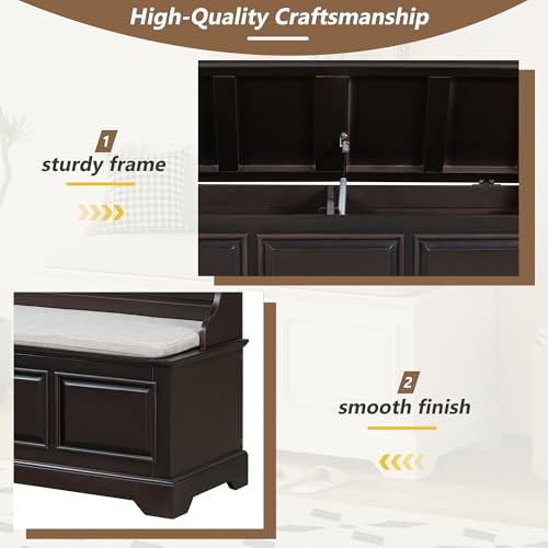 Knocbel Rustic Entry Storage Bench with Hidden Compartments and Removable Cushion, Wooden Entryway Hallway Foyer Shoe Bench Bedroom End of Bed Bench (Espresso and Beige) - color: Espresso and Beige