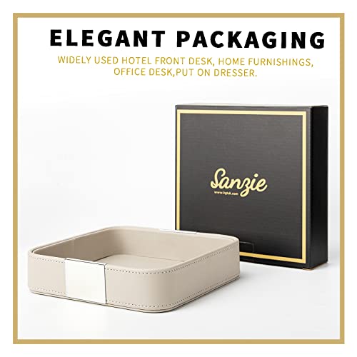 SANZIE Luxury Leather Desktop Storage Small Catchall Organizer Decorative Tray for Entryway Table to Hold Jewelry Watch Cosmetics Keys Phone Wallet, Home & Office Accessories (Metal Silvered, Grey) - color: Grey (Metal Silvered), size: 7.5" x 7.2" x 2"