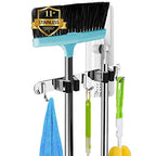 2 Racks and 3 Hooks Broom and Mop Holder Wall Mounted Garage Organizer Storage Tool Racks Stainless Steel Heavy Duty Hooks Self Adhesive Solid Non-slip Wall Hangers for Home Kitchen Garden Laundry - color: 2 Racks & 3 Hooks (Silver) - 1 Pack