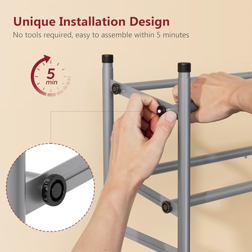 Tajsoon Expandable Shoe Rack for Closet 3 Tier, 28“-41“Adjustable & Stackable Shoe Shelf Storage, Metal Shoe Rack Organizer for Front Door Entrance, Closet, Garage, Entryway, Grey - color: Grey, size: 3 Tier
