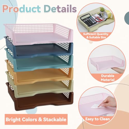 gisgfim 6 Pack Plastic Turn in Paper Trays for Classroom Retro Storage Bin Basket Organizers for School Teacher Supplies Classroom Office Home Organization Storage Tray Holds 4A Paper File Document - color: Retro