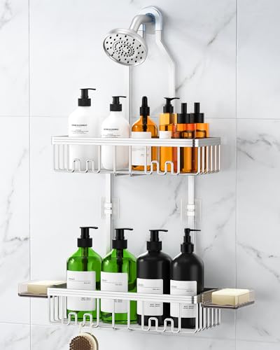 Shower Caddy Hanging, Shower Organizer Hanging, Aluminum Shower Racks for Inside Shower with Hooks for Razor, Never Rust Bathroom Organizers and Storage with Soap Holder, Bright Silver - color: Silver