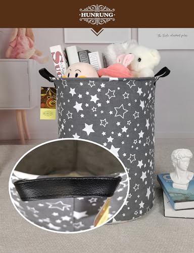 Laundry Hamper,Large Canvas Fabric Lightweight Storage Basket Toy Organizer Dirty Clothes Collapsible Waterproof for College Dorms, Children Bedroom,Bathroom（Round star） - color: Round star