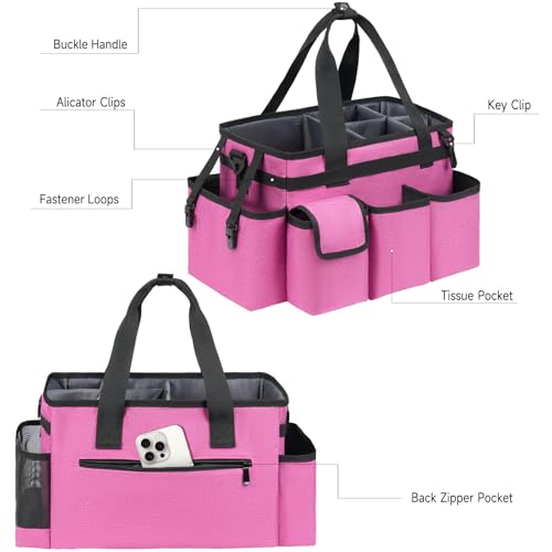 Cleaning Caddy,Cleaning Bag for Housekeepers,Cleaning Supplies Organizer with Handle,Rose Red - color: Rose Red, size: Medium