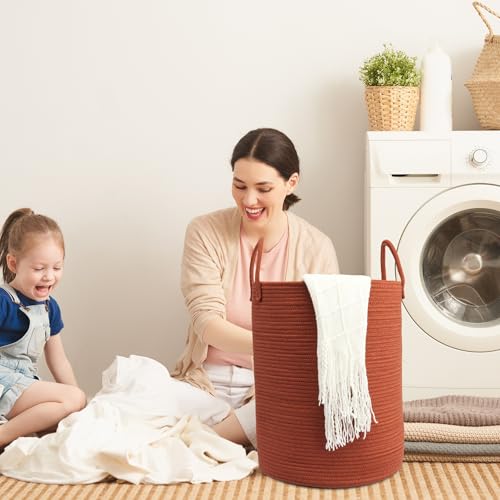 Woven Cotton Rope Laundry basket-15”X20” Laundry Hamper-Rope Storage Basket for Dirty Clothes, Toys and Blankets Perfect for Bathroom, Baby nursery and Living Room Storage (rustic) - color: rustic, size: regular