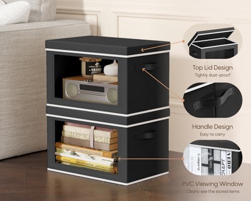Homsorout Collapsible Storage Bins with Lids - Stackable Storage Containers with Window, 6 Pack Fabric Organizing Bins for Closet, Home & Office Organization Baskets, Black, 14.9" x 9.8" x 9.8" - color: Black, size: L(6-Pack)