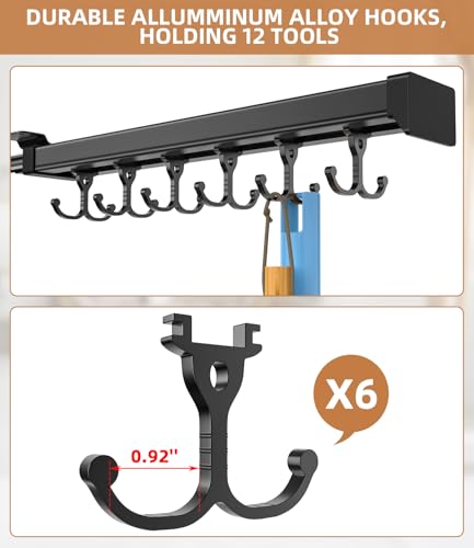 Pull Out Broom Holder With Adjustable Double Row Sliding Hook, Multifunctional Slide Broom And Mop Storage/Organizer Garage Organization Hooks, for Closet Laundry Garage - 36cm/14.17in - color: Black, size: 14.17 inches