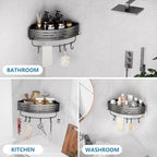 Onemake Corner Shower Caddy Suction Cup, Aluminum Wall Mounted Organizer Shelves Storage Rack with Towel Bar for Small Bathroom Grey - style: 1 Tier-Gray-Triangle Caddy