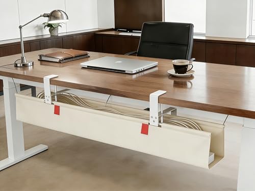 Under Desk Cable Management No Drill – 36" L x 6" W Cord Organizer, Upgraded Silicone Pads (No Scratch), 16 Cable Slots, Washable PE Honeycomb Base, Fits Desks 0–2.1" Thick, Beige - color: Beige, size: Upgraded with Enhanced Features-36"L x 6.0"W