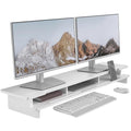 Monitor Stand Dual Monitor Stand Riser for Desk,Wood Desk Shelf Storage Organizer with Phone Tablet Holder (42.5 Inch, White)
