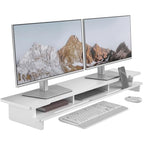 Monitor Stand Dual Monitor Stand Riser for Desk,Wood Desk Shelf Storage Organizer with Phone Tablet Holder (42.5 Inch, White)
