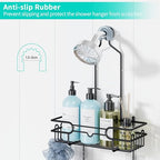 HapiRm Hanging Shower Caddy Organizer - Bathroom Organizer with 12 Hooks and Soap Holder, Rustproof Shower Shelf over Shower Head - Black - color: Black