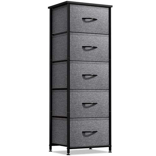 Sorbus Nightstand with 5 Drawers - Bedside Furniture & Night Stand End Table Dresser with Steel Frame, Wood Top, Easy Pull Fabric Bins for Home, Bedroom Accessories, Office & Dorm - color: Black, style: 5 Drawer