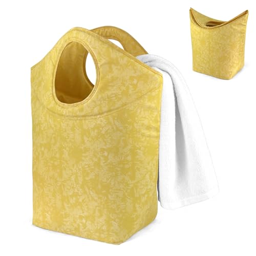 47L Foldable Laundry Basket, 18"x17"x9.5" Collapsible Laundry Hamper Portable Waterproof Storage Bag for Dirty Clothes Toys Bathroom Bedroom Camping Travel - color: Earth texture yellow, size: 17"L x 9.5"W x 18"H