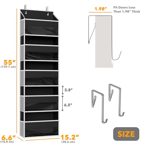 SpaceAid 1 Pack Over The Door Organizer with 5 Large Pockets and 10 Mesh Side Pockets, 5 Layers Door Organizer Hanging with Clear Window for Bedroom, Bathroom, Pantry and Nursery, Black - color: Black, size: 1 Pack