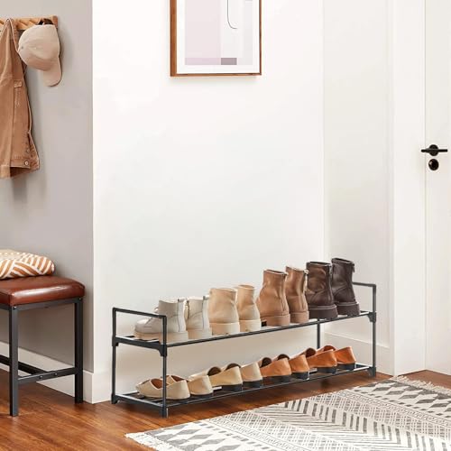 Shoe Rack - Metal Shoe Rack Organizer - Stackable Shoe Storage Shelf for Entryway, Closet, Bathroom 30cm(D) x 92cm(W) x 55cm(H) -Black (2-Tier) - size: 2-Tier