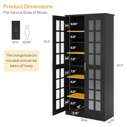 Tribesigns Tall Shoe Cabinet with Doors, 8-Tier Shoe Storage with Adjustable Shelves, Modern Shoe Organizer Shoe Rack Cabinet for Entryway, Hallway, Closet, Living Room, Black - color: Black