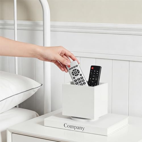 360° Rotating Remote Control Holder, Wooden TV Controller Holder, Remote Holder for Table, Desktop Caddy for Pen, Phone, Small Item Home Office School (White) - color: White - 1slot
